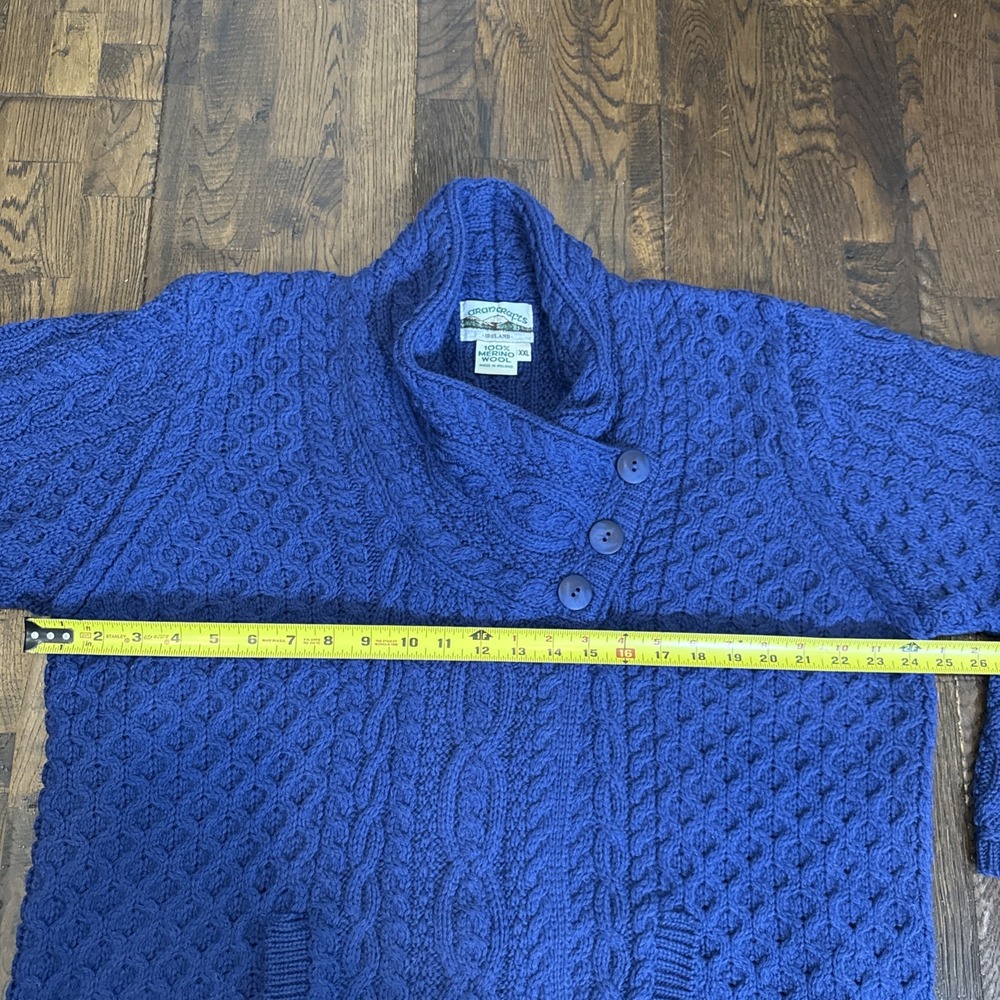 Aran Crafts XXL Soft Blue Merino Wool Chunky Collar 3 Button long Cardigan Coat - Picture 3 of 7